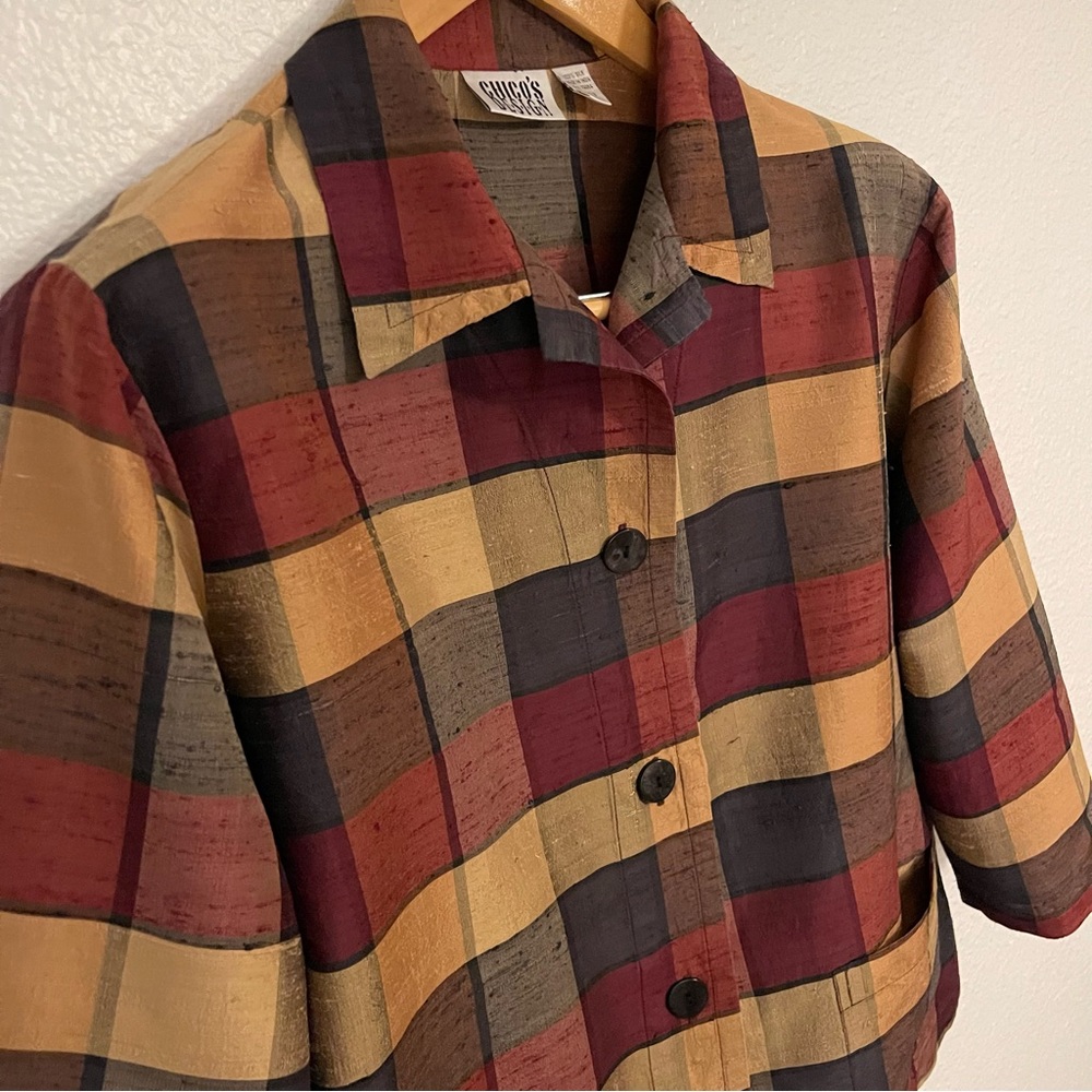Vintage 1990’s Chico’s Design Silk Button-Front Check Plaid Jacket - Picture 12 of 13
